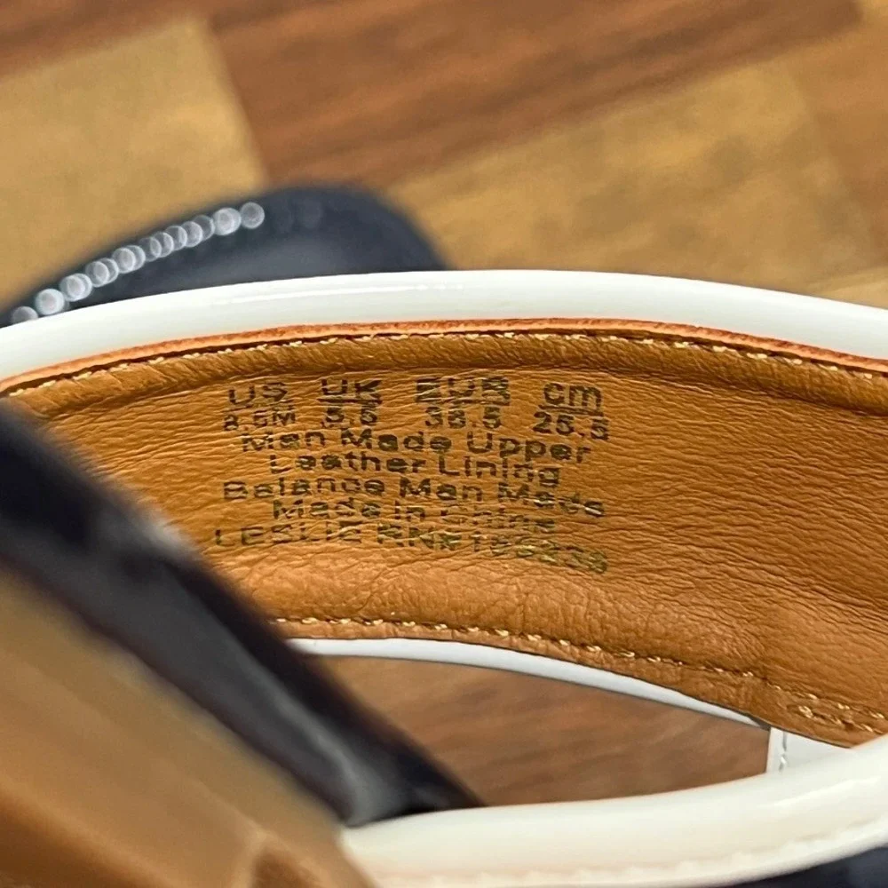 J Mclaughlin Leslie Sandal 8.5 Navy‎ Patent Leather Thong Summer Nautical Strap